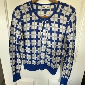CAbi Blue and Gray Geometric Cardigan Sweater
